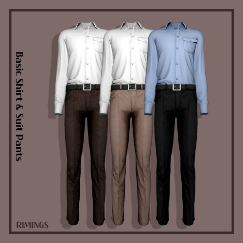 [RIMINGS] Basic Shirt & Suit Pants - FULL BODY- NEW MESH- ALL LODS- NORMAL MAP- 16 SWATCHES- HQ