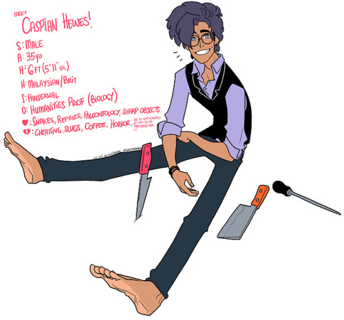 I made a new OC along with my sister! His name is Caspain Hewes and has a thing for knives.. /: ther