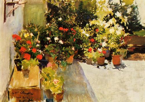 A Rooftop with Flowers, 1906, Joaquín SorollaMedium: oil,canvas