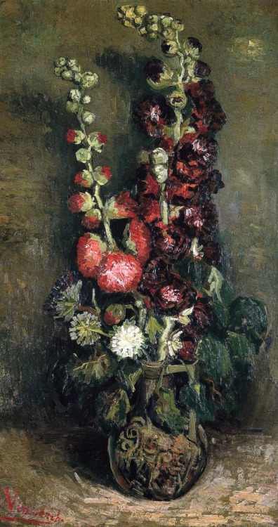 Vase with Hollyhocks, Vincent van Gogh, August-September 1886