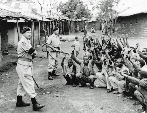 British soldiers and their prisoners during the “Mau Mau” resistance of 1952-60. The uprising center