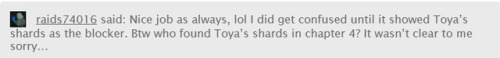 (I’m an idiot; I can’t figure out how to reply directly to a reply)Don’t apologize, that’s fine! What were you confused about before it showed the blocker? And it wasn’t supposed to be clear who was the one who found that grim little trophy,