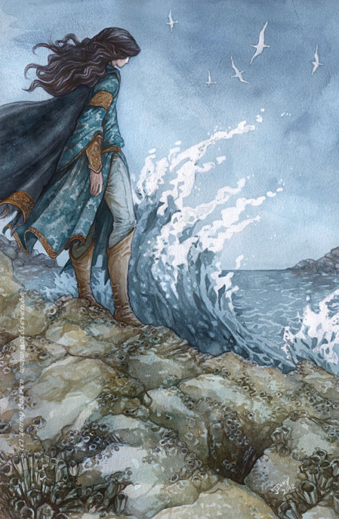 ladyelberethgilthoniel:  Gold-Seven “And it is told of Maglor that he could not endure the pain with which the Silmaril tormented him; and he cast it at last into the Sea, and thereafter he wandered ever upon the shores, singing in pain and regret