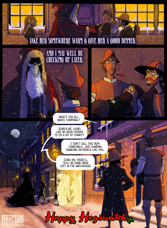 beecher-arts:Here’s a little scene of my favorite bit from The Hogfather by Terry Pratchett!Happy Hogswatch Holidays, everyone!!!