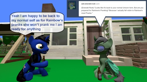 ask-the-out-buck-pony:Asked by @ask-emerald-rook  / Derek-the-MetaGamer>w<