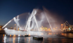 sixpenceee:  Ghost ship made of water and light. This was part of the Amsterdam Light Festival. 