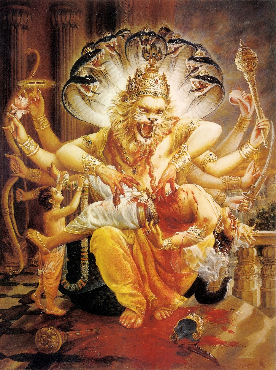 theencyclopediaofhinduism:  &ldquo;Narasimha is depicted as half-man and half-lion.