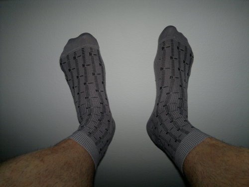 czech-patterned-nylon-socks:Grey coloured patterned vintage nylon socks.