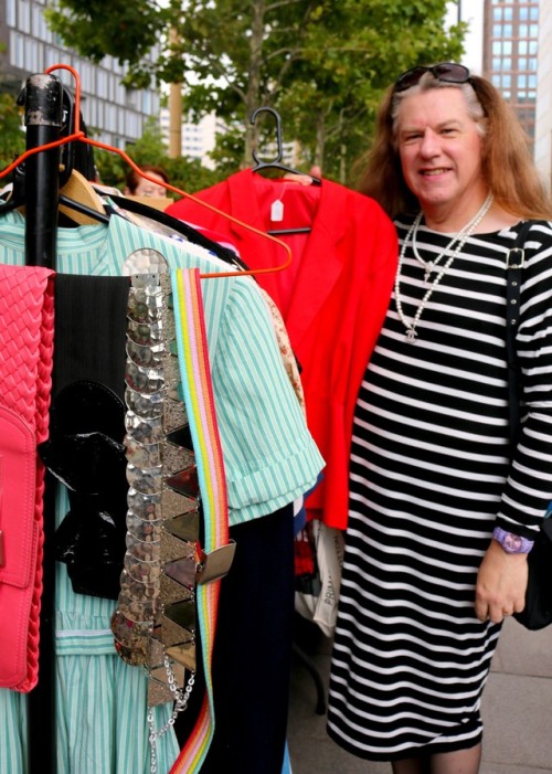 Browsing the stalls at Kings Cross Vintage. Some of the clothes are so bright, shades are required. 