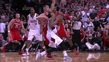 Damian Lillard with the ridiculous circus shot AND 1Follow sportygif for more nba gifs