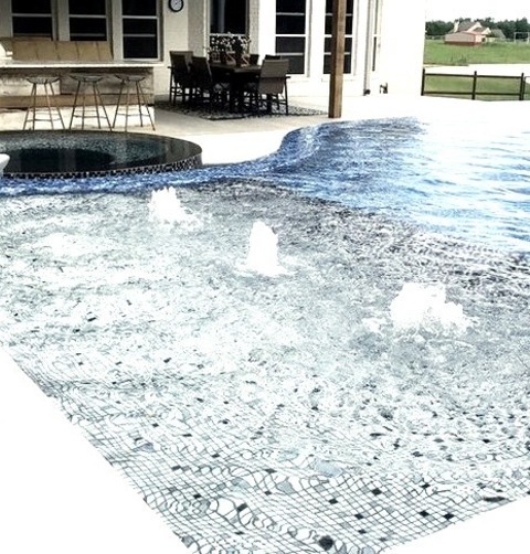 Pool - InfinityLarge Minimalist Backyard Concrete And Custom-shaped Infinity Hot Tub Photo