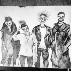 hannah-krystina-designs:  Did this #drawing of The 1975 as #skeletons this afternoon seeing as though I had the day off work. Rather excited to see them at Sheffield tonight! @the1975 @trumanblack