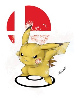 evjonesart:&ldquo;Pika-CHHHUUUUU!&rdquo;Pikachu from Pokemon/ Super Smash BrosArtwork by Ev Jones Pikachu © by Nintendo