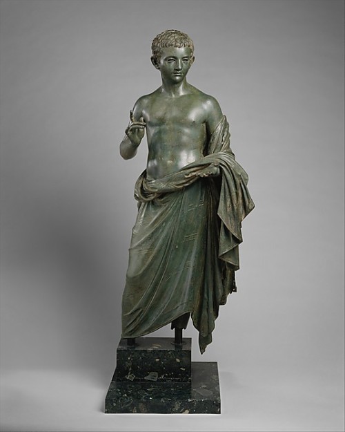 ancientpeoples:Bronze statue of a boy132.4cm high (52 1/8 inch.)Roman Period, Augustan, 30 BC -