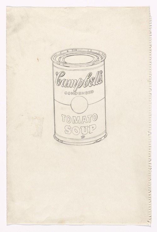 andywarhol-art:Andy Warhol Campbell’s Soup Can (Tomato), 1962To make this drawing, Warhol