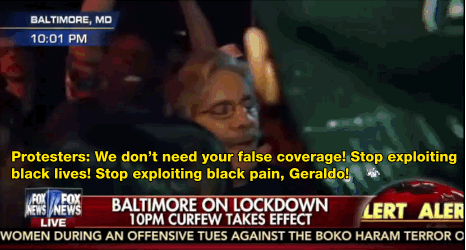 republicanidiots:  knowledgeequalsblackpower:  chocahontas:  salon:  Geraldo Rivera schooled by Baltimore protesters  Fuck him too.  I love Black people!! I love us!  Okay. Fess up.  Who gave Geraldo a beer?  