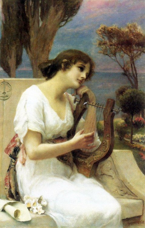 23silence:Alfred Siefert (1850-1901) - Young lady playing a lyre