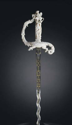 historyarchaeologyartefacts:  Sword (96,5 cm: Ivory and steel), Netherlands second half of 17th c.[1157x2000]. Hilt of this sword depicts the rescue of Andromeda by Perseus