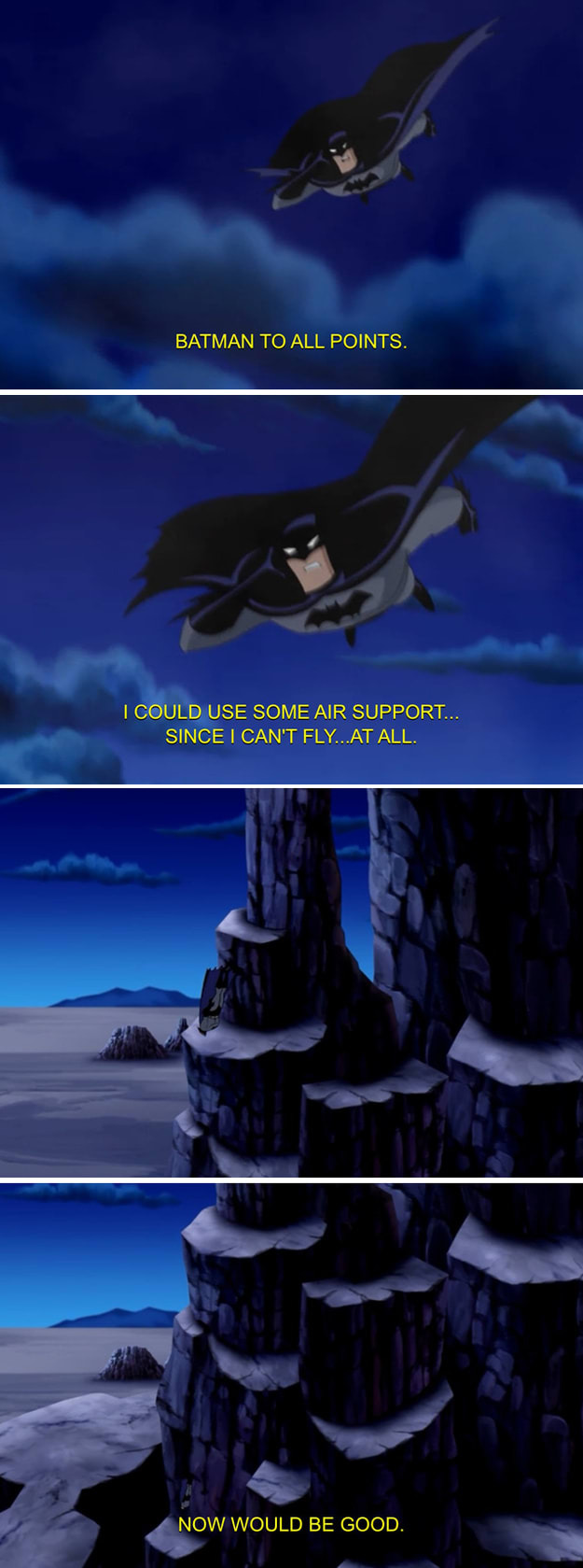 drinking-tea-at-midnight:  jasontheredhood:Poor Batman JLU was a gift