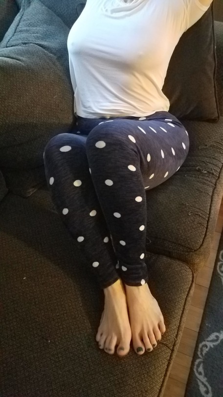 myprettywifesfeet:  My pretty wifes beautiful feet and sexy pokies on the couch having a morning stretch.please comment 
