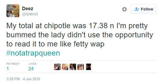 afrique-ah:  fayanora:  okaymofo:  volatilequeen:  whaticantremembernow:  meghanbeda:  shigod:  youarethebloodinmyownveins:  shigod:  I was ringing up a white couples burrito bowls the other day at Chipotle. Their total was ม.38. I looked at the guy,