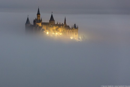 morethanphotography: Night, full moon, fog and Castle Hohenzollern by DennisHeidrich