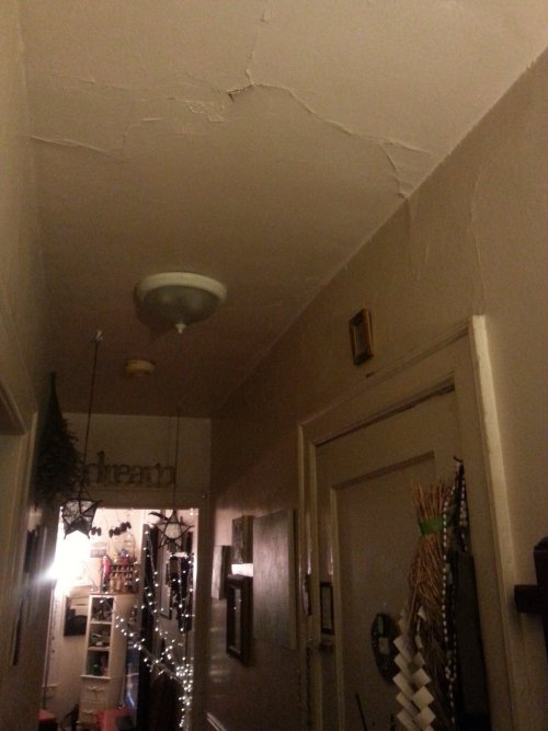 whowasntthere: Our apartment has one long, narrow hallway with tall ceilings. There is a crack in th