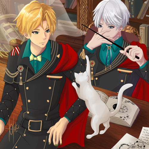 Cat ClubStory concept: MC became a cat; Satan and Solomon are very amused and enjoying the moment be