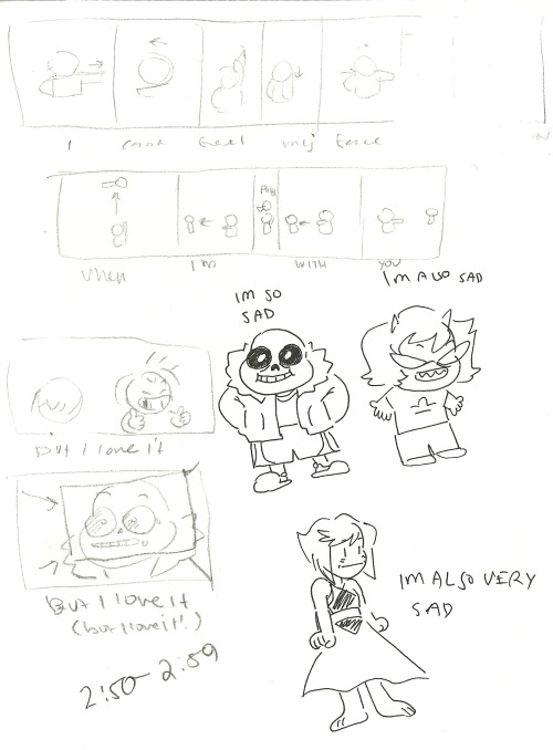 i was looking through my old sketch books and found the “””””story boards””””” for that old sans animation i did back in decemberish but thats not compared 2 my Sad Kid Trio in the corner