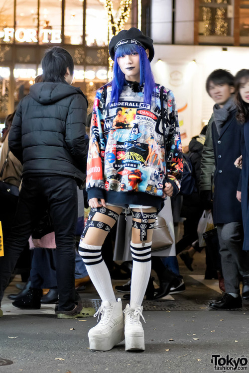 19-year-old transgender Japanese student Layla on the street in Harajuku wearing fashion by DVMVGE, 