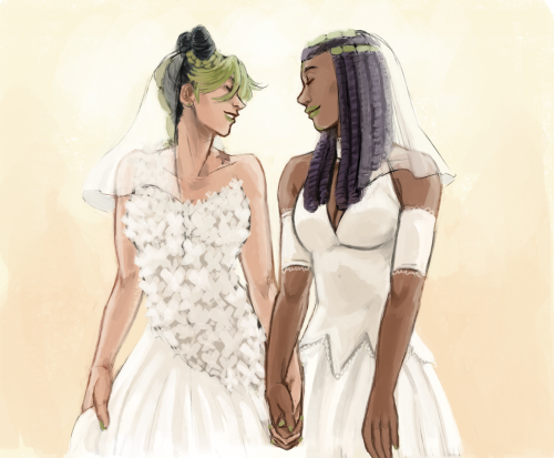 short-and-artsy:@jolymesweek day 2: weddingmy indecisive ass couldn’t decide whether to draw them in