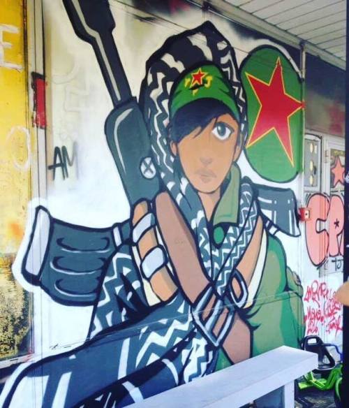 antifainternational:YPJ mural at CPA Firenze Sud, Florence, Italy.