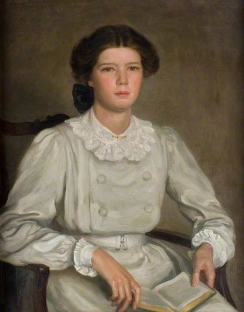 Ailsa Marr Hatton in a Grey Dress (1908). Brian Hatton (British, 1887-1916). Oil on board. Hereford 