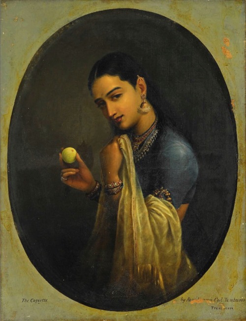 The Coquette.Oil on Canvas.76.8 x 58.4 cm. (30.23 x 22.83 in.)Private collection.Art by Raja Ravi Va