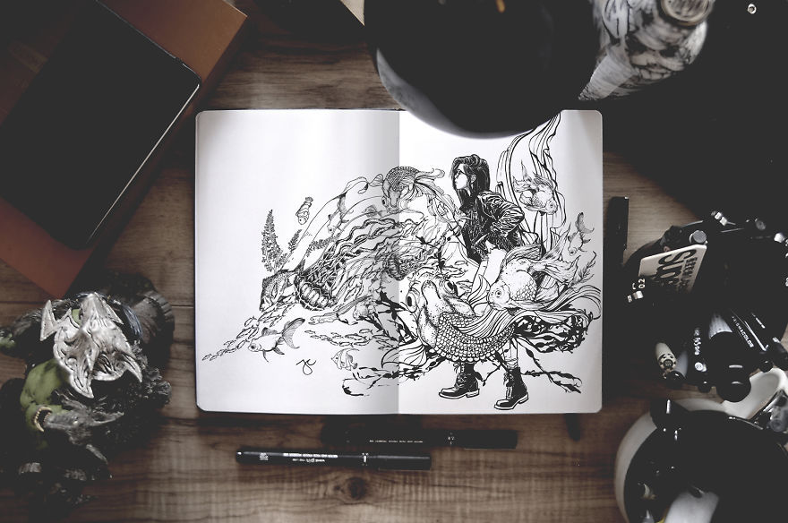 awesome-picz:    Surreal Creatures Bloom And Burst Across Sketchbook