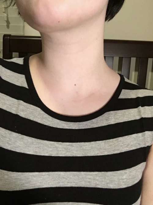 I grip your neck and make you follow me to the couch. I sit down and make you sit on my lap. I use one hand to squeeze your neck, and the other to caress your breasts. I ask you “Do you want to get choke fucked little girl?” You nod back at