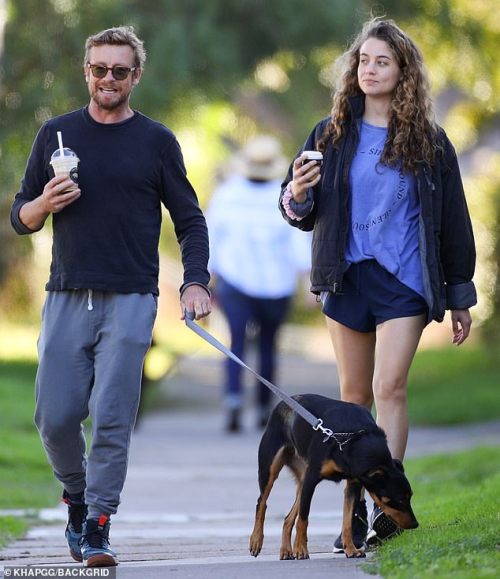 Simon with his daughter Stella walking his dog in Sydney, june 14 2020