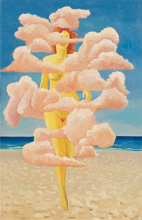 terminusantequem: Vilhelm Bjerke-Petersen (Danish, 1909-1957), Woman among clouds, 1940s. Oil on can