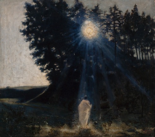 lilacsinthedooryard: fleurdulys: Moonlit Landscape - Jean Delville 1890