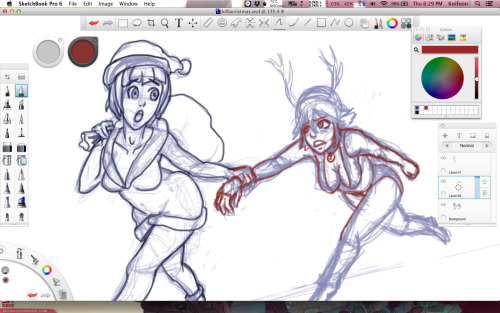 Kill la Kill Christmas WIP.  Mako dragging Ryuko off somewhere… I dunno, I didn’t put too much thought into it.