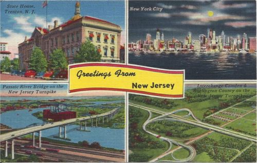 Postcard: Greetings from New Jersey, After 1952.“The New Jersey Turnpike is a divided highway withou