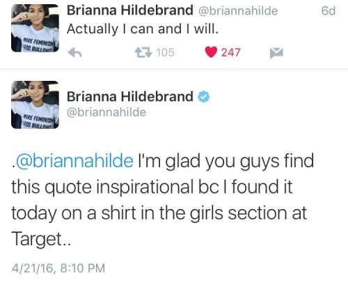 thefingerfuckingfemalefury: negasonicnoodle: Brianna Hildebrand’s Twitter is the best thing ev