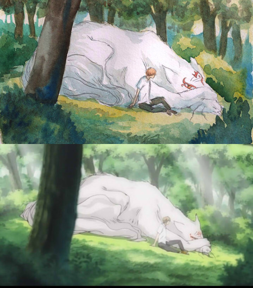 wintersmeltintosprings:  Natsume Yuujinchou - Screencaps redraw using watercolors and pencil -by me 