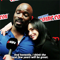 ryan-reynolds:  Eka Darville and Krysten Ritter crashing Mike Colter’s interview