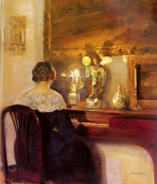 A Lady Playing the Spinet. Carl Vilhelm Holsøe (Danish, 1863-1935). Oil on canvas. Holsøe arranges w