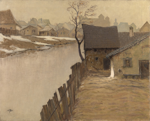 thunderstruck9:Mstislav Dobuzhinsky (Russian, 1875-1957), By the Nevèžis River, Town of Kèdainiai, 1