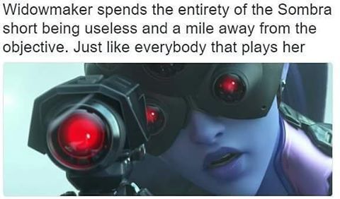 Saw this online earlier and thought to myself: “They aren’t lying though!”  #overwatch #widowmaker #sombra #useless