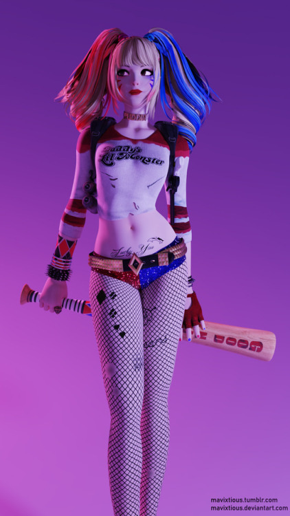 mavixtious: D.Va cosplaying as Harley Quinn from Suicide Squad. Higher pic quality ; https://uploadir.com/u/yirwkl24 Baseball bat, short pants, neckband and belt were modelled by me in Blender. Gear and blouse (modified and texture improved by me though)