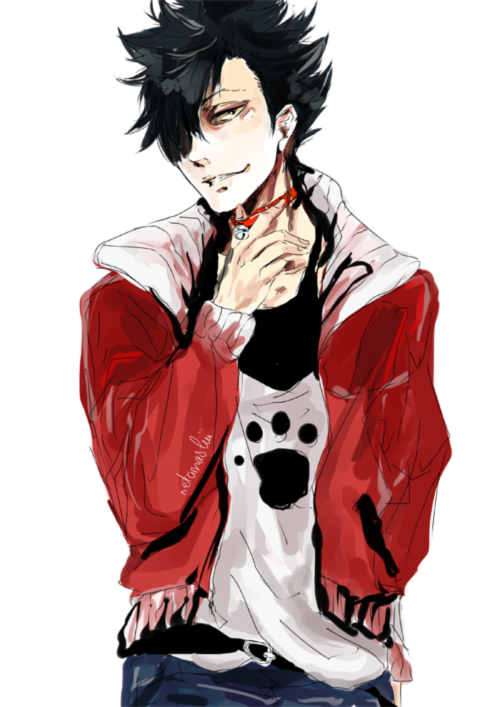 netamashii:  guess who’s slowly catching up on the manga?  doodling kuroo because he’s king of everything that is trash and i don’t know how to deal with feelings. of course, tsukki put that collar on him to make sure he never sneaks up on him i