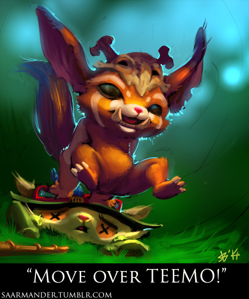 saarmander:  The new League of Legends champion is TOO CUTE D:  I’ve only started playing this year and I was already on the Teemo wagon, But now!?  I can’t wait to try him out, way to out cute the cute master Riot!  